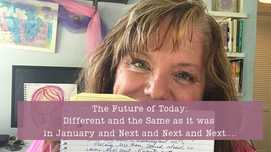 Julie JordanScott, Creative Life Coach in her art studio where she writes and creates mixed media art, leads online workshops and aims to make the world a better place. 