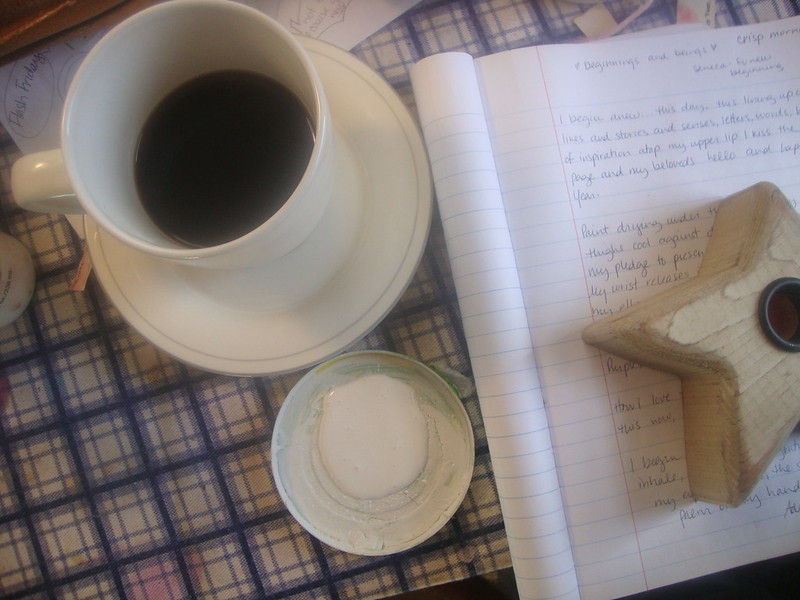 Notebook, coffee and the candle is what creates the intention for the sacred.  Where a writing habit becomes sacred.