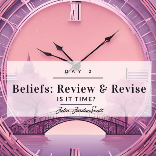 Beliefs: Review and Revise is it time? A clock face that needs revision with a bridge in the background.